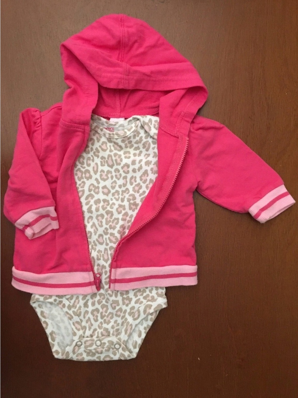 Circo Pink Jacket & Carter’s One-piece 6 Months Baby Girl Leopard Animal Print